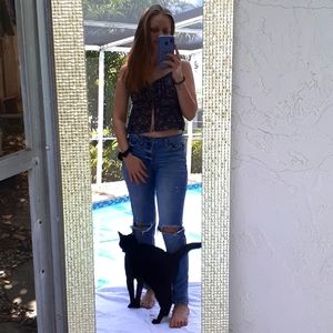 Black and pink floral spaghetti strap top